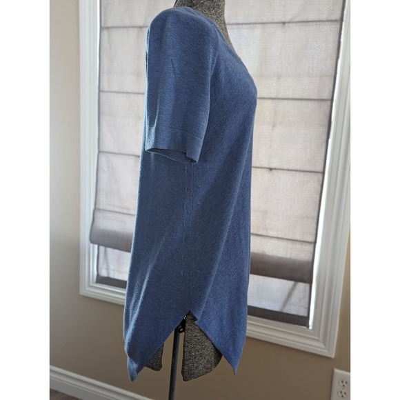 Theory Size L/G Beautiful Blue Short Sleeve Cotton & Cashmere Sweater Top - Picture 5 of 12